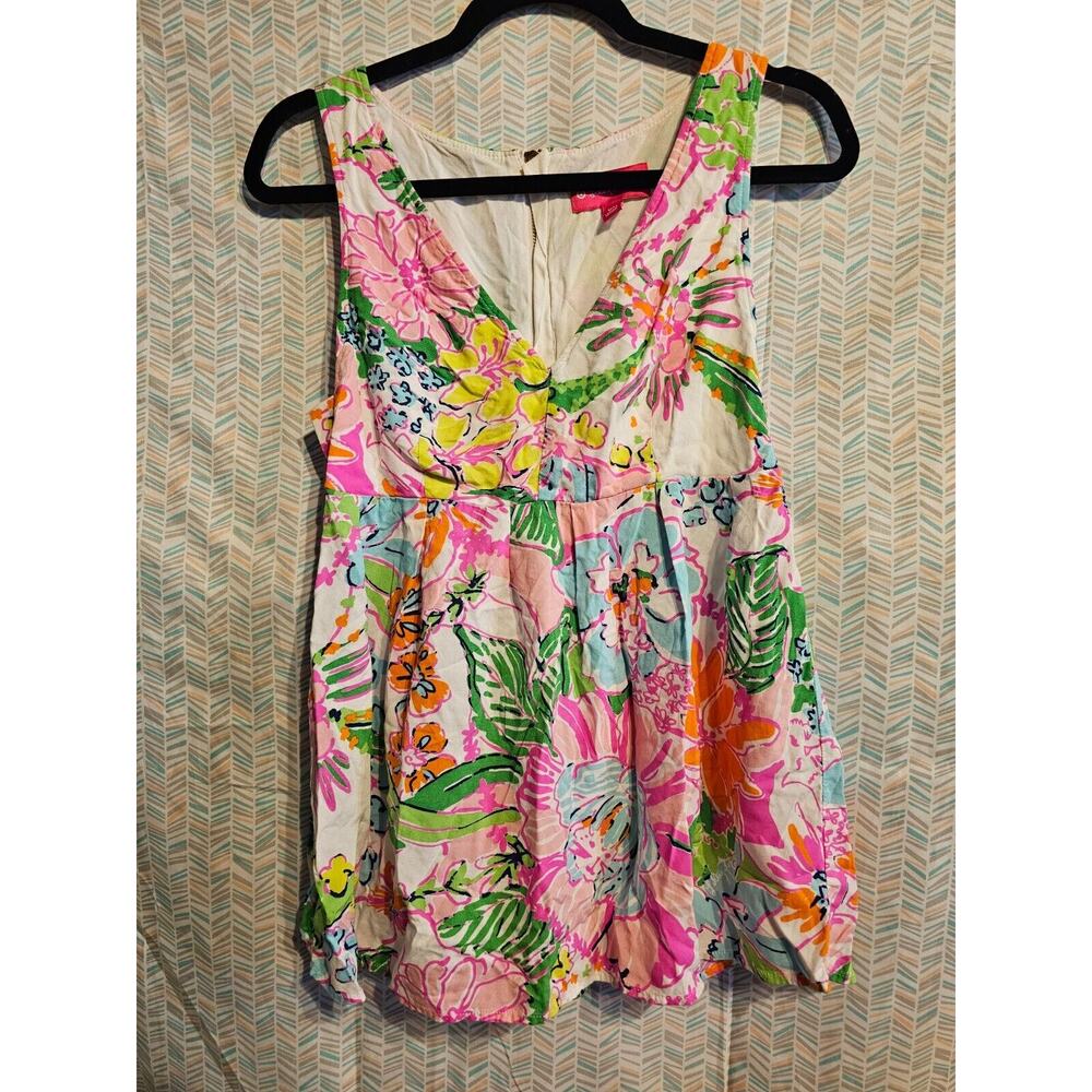 LILLY PULITZER Target Multicolor Tank Blouse NOSEY POSIE MED 100% RAYON